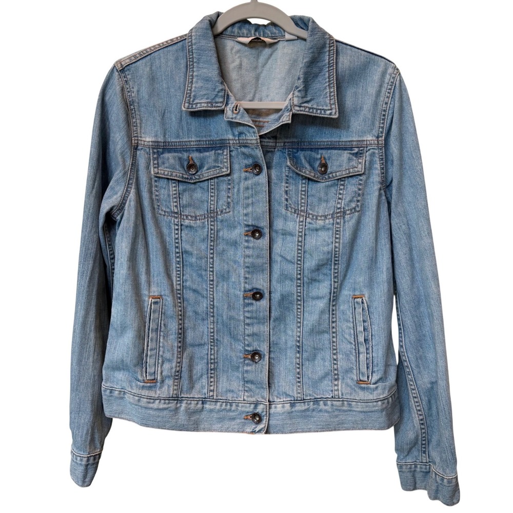 LL Bean Womens Denim Jacket Light Wash Blue Cotton Medium Classic Layering